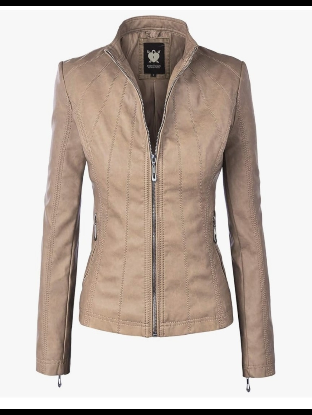 Women's Taupe Leather Zip-Up Moto Jacket